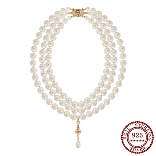 British High-end Jewelry Empress Dowager Carving, Women's Three-layer Pearl Three-dimensional Necklace
