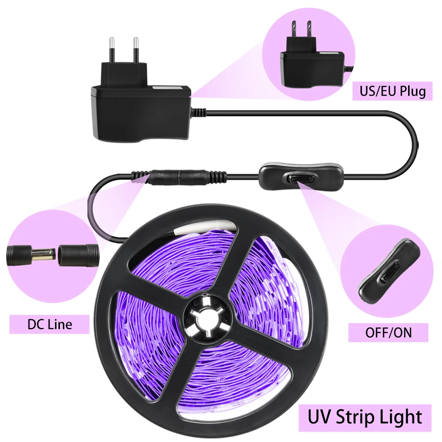 5M/10M/15M UV LED Streifen Licht Uv Lampe 385-400nm Schwarz Licht 2835 SMD DC12V Band Für Glow Party Küche Dekor EU/US Image