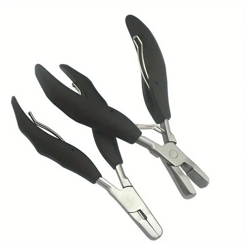 Haarzange aus Edelstahl mit flacher Spitze, 1 Stück, multifunktionales Haarverlängerungswerkzeug, breite Spitze, schwarzer Griff, professionell Image