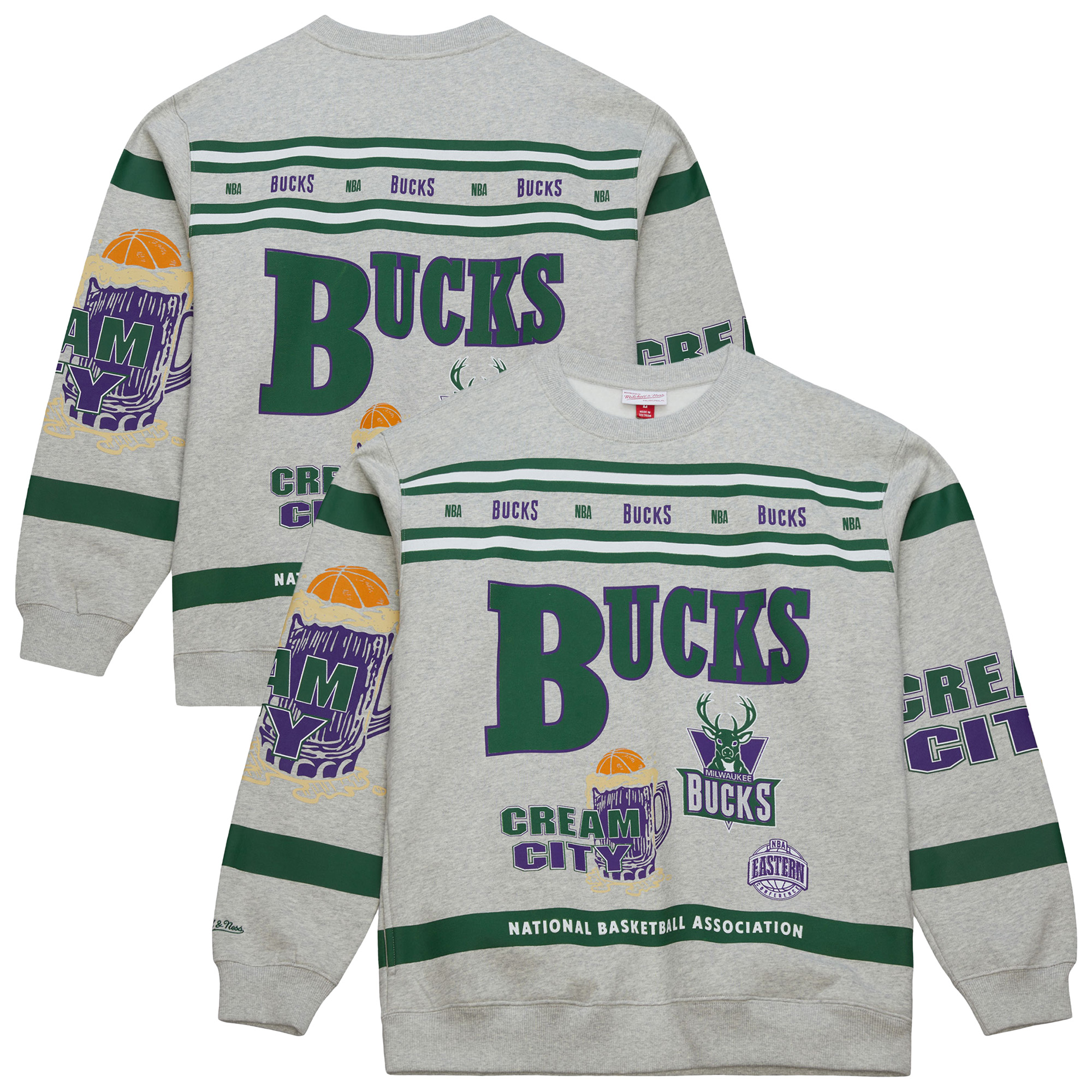Milwaukee Bucks Mitchell & Ness All Over Print Vintage Crew – Herren Image
