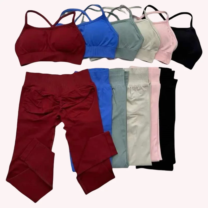 WHENG Pfirsich-Hüftlift-Set, Cross-Sport-BH am Rücken, stoßfester BH, schnell trocknendes Hosen-Set, Fitnessstudio-Fitness-Lauf-Yoga-Set