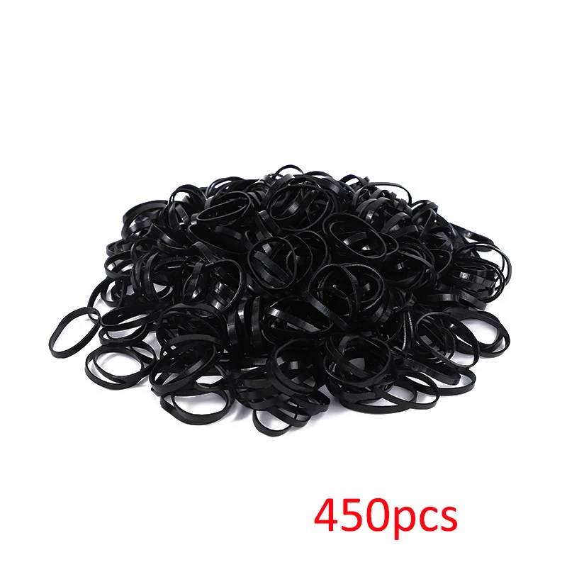 450 Stück schwarze kleine Einweg-Haarbänder für Mädchen, elastisches Gummiband, Pferdeschwanz-Halter, Haarschmuck Image