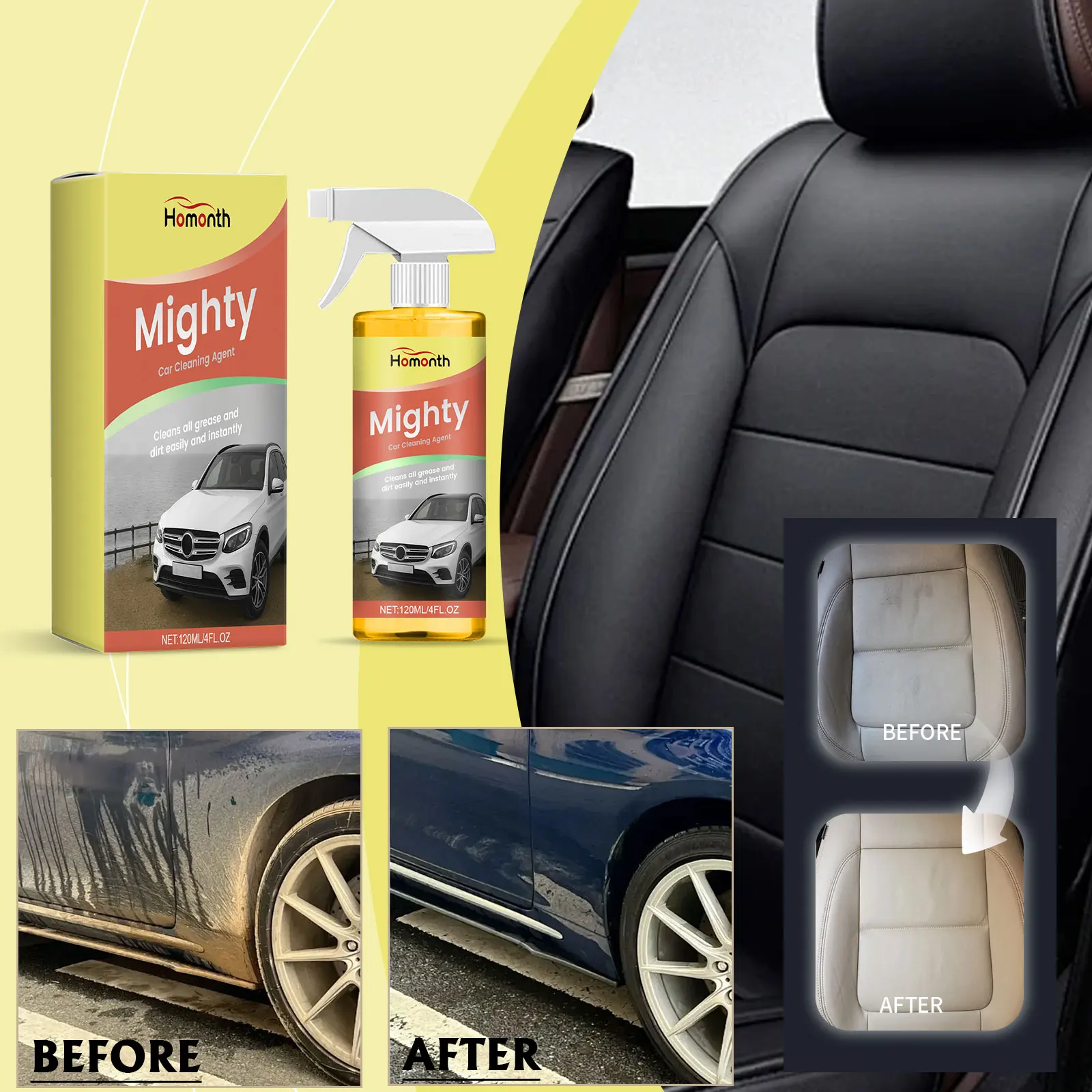 Homonth Car Mighty Reinigungsmittel, Sitz, Leder, Flanell, Innenreiniger, gewebter Stoff, Mehrzweck-Reinigungswerkzeug für Auto-Armaturenbrett Image