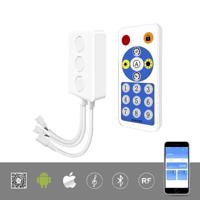 WS2812B WS2811 1903 Built-in Mic Music SP601E Bluetooth Controller with Dual Signal Output Ports for LED Module Pixel Strip Ligh