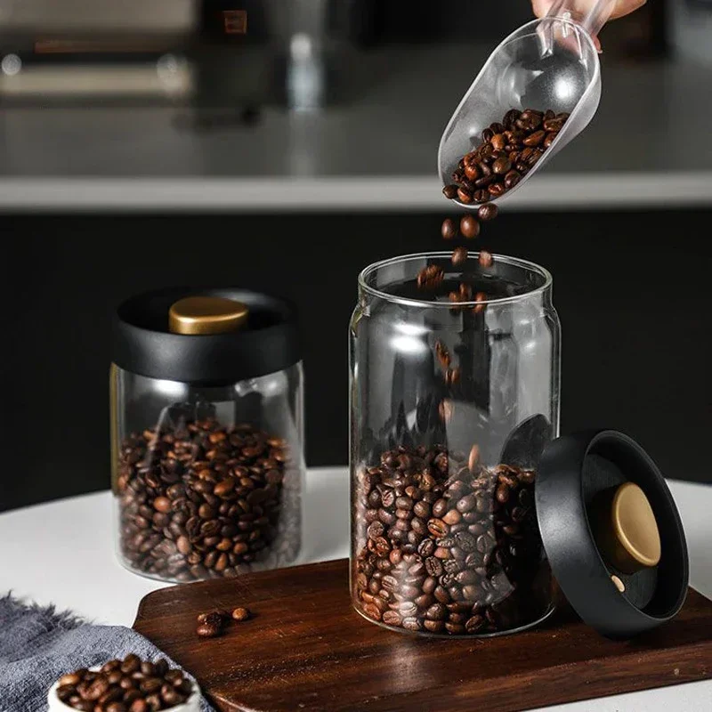 Vacuum Sealed Coffee Beans TankTransparent Glass Food Storage Jars Moisture-Proof Air Extraction Airtight Container Household