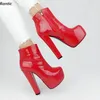 Rontic handgemachte Damen Winter Plateau Stiefeletten Patent Chunky Heels Round Toe Hübsche rosa rote Nachtclub Schuhe US-Größe 5-20
