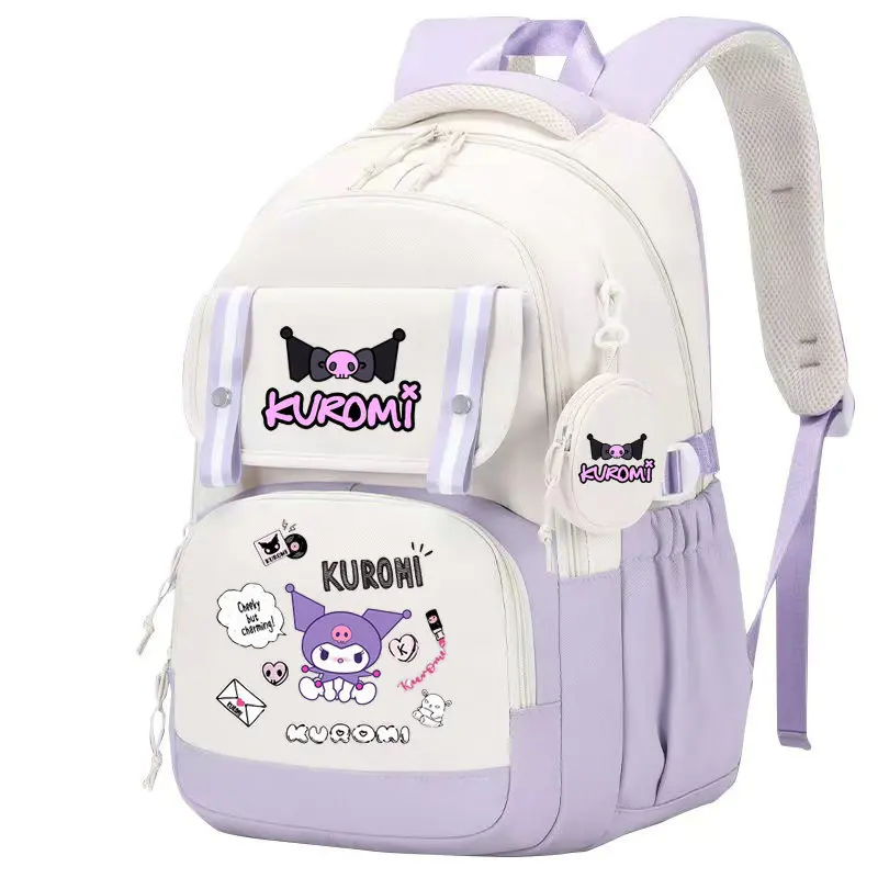 Dessin animé Kuromi sac à dos pour filles garçons adolescent enfants sac à dos avec porte-monnaie sacs d'école décontractés sacs à dos de voyage Mochila
