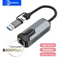 Adattatore per scheda di rete da 5000 Mbps Adattatore da USB/tipo C a RJ45 5 Gbps USB 3.0 Convertitore per scheda di rete Gigabit cablata HUB per PC portatile