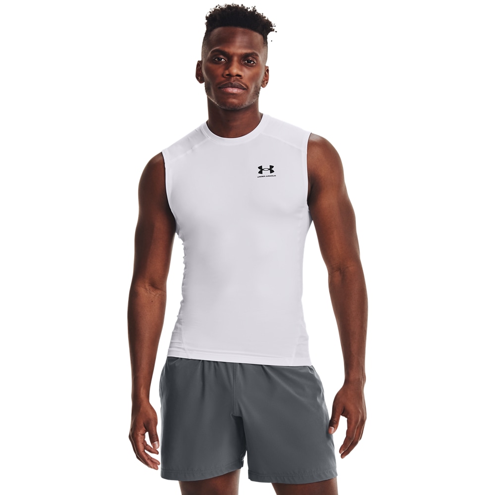 Trainingstop UNDER ARMOUR "UA HG ARMOUR COMP SL", Herren, Gr. L, weiß (weiß,, schwarz), Obermaterial: 84% Polyester, 16% Elasthan, Sportlich, Rundhals, Tops Image