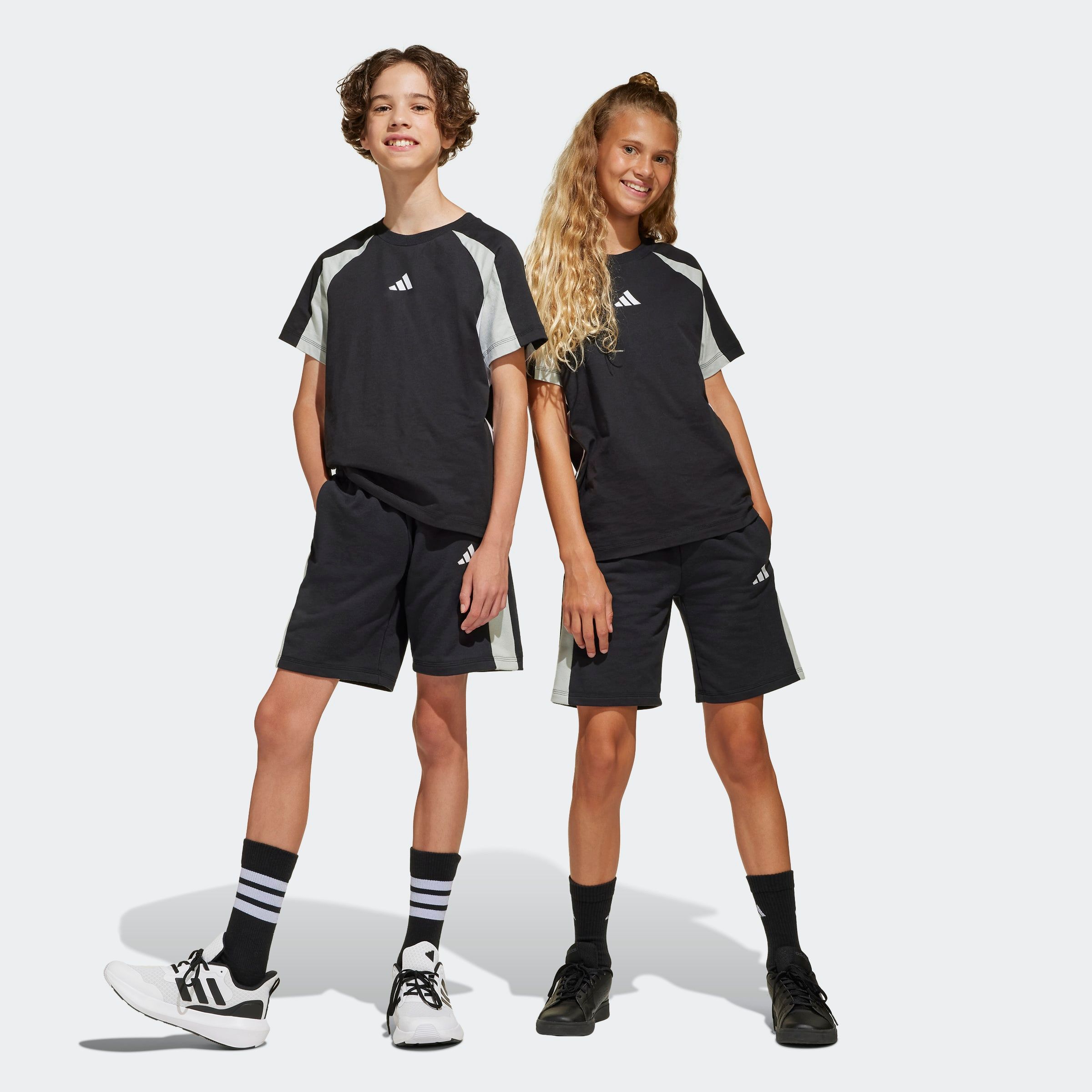 Shorts ADIDAS SPORTSWEAR "J CB SHORT", Kinder, Gr. 176, N-Gr, schwarz (schwarz, wonder silber, weiß), Obermaterial: 52% Baumwolle, 48% Polyester, Hosen Image