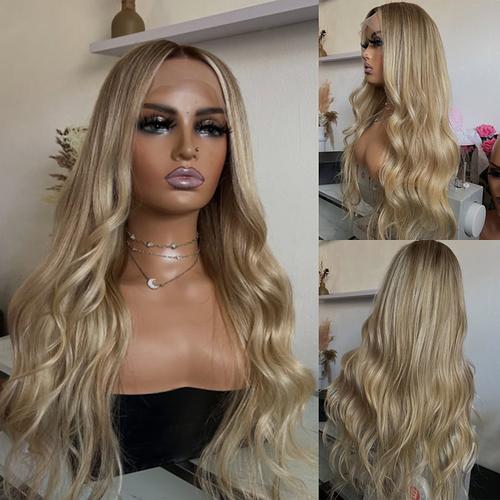 Human Hair 5x5 Closure 13x4 Lace Front Wig Middle Part Brazilian Hair Wavy Blonde Multi-color Wig 150% 180% Density with Baby Hair Highlighted / Balayage Hair 100% Virgin Glueless Pre-Plucked For