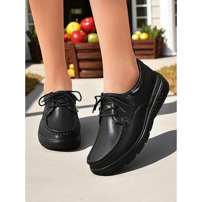 Women's Black Farm Work Shoes – Slip-Resistant Lace-Up Loafers for Gardening, Yard Work and Outdoor Errands