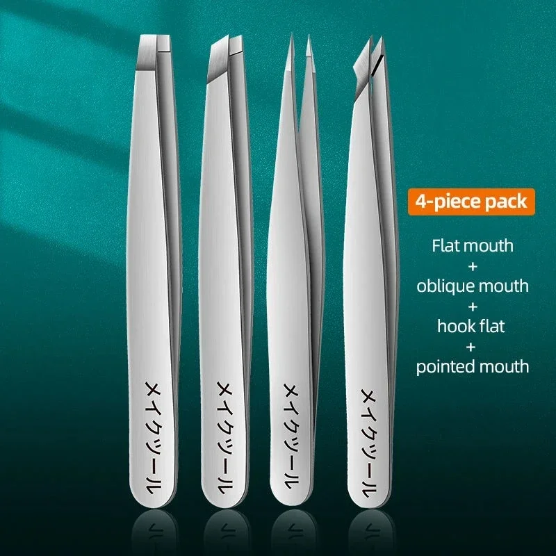 4Pcs Präzision Edelstahl Pinzette Für Augenbraue Haar Gesichts Haar Entfernung Splinter Mitesser Schräg Spitze Winkel Spitze Spitze Spitze Image