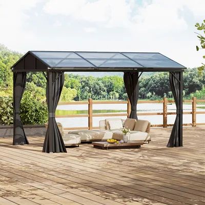 【Breeins】13 x 10FT Metal Frame Hardtop Patio Gazebo with Curtains