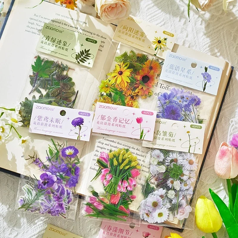 40 Stück Pflanzenkollektion, grünes Blatt, dekorative Aufkleber, Scrapbooking, Etikett, Tagebuch, Schreibwaren, Album, Telefon, Tasse, Journal, Planer Image