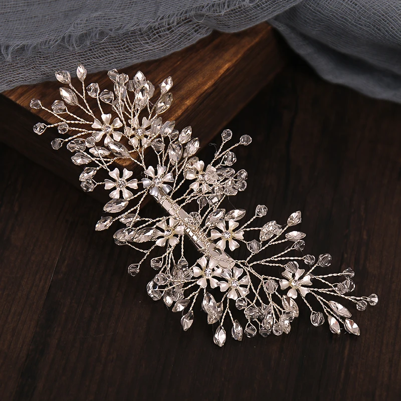 Braut Kopfbedeckung Kristall Haarnadel Legierung Strasssteine Geflochtener Haarschmuck Brautkronen Perlen Haarschmuck Image