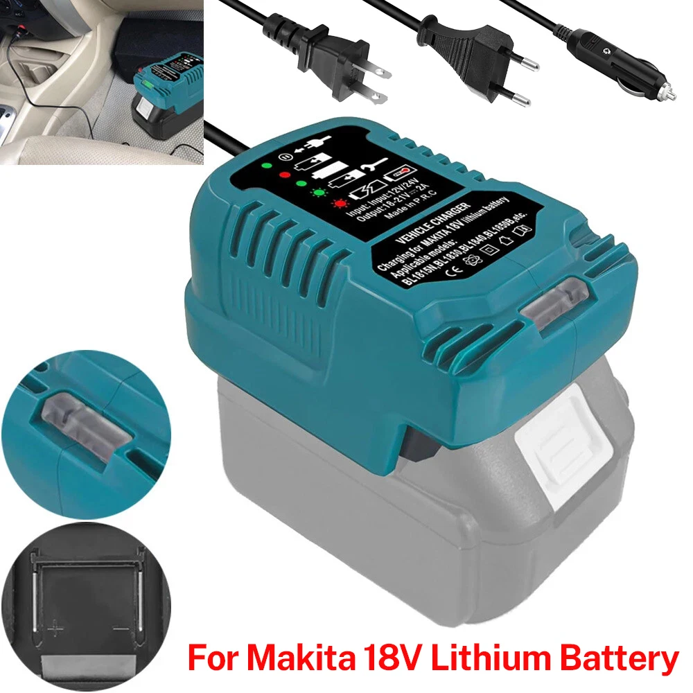 Für Makita 18V Lithium-Batterie Ladegerät Mit Zigarette Leichter Stecker LED Anzeige Mini Fahrzeug Ladegerät für Makita BL1850 BL1830 Image