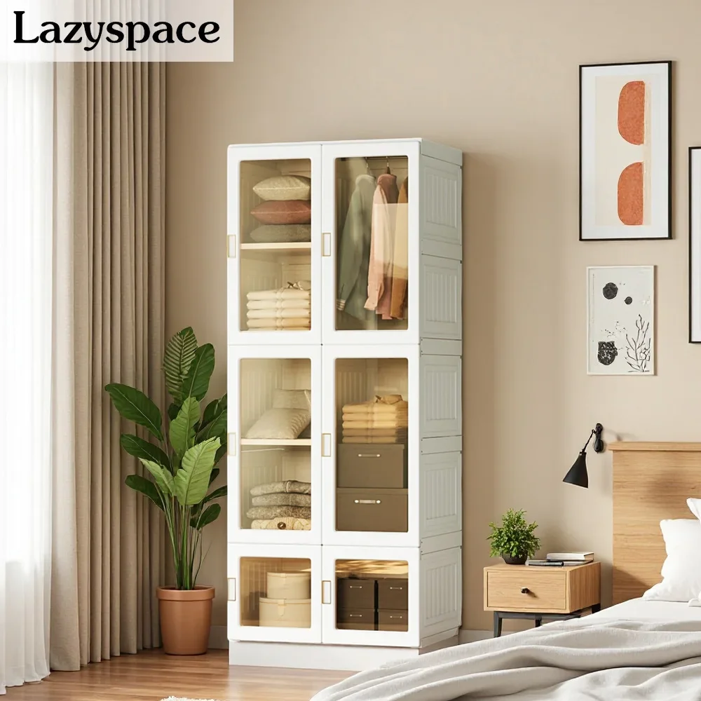 Comanlai Tragbarer Kleiderschrank, faltbarer Kleiderschrank mit transparenter Tür, 69 x 170 x 50 cm, Kleidungsaufbewahrungsschrank für Wohnzimmer und Schlafzimmer