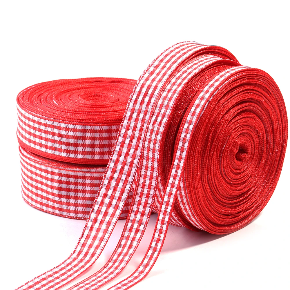 10 yards/rolle Polyester Grid Gedruckt Bänder Gingham Band Band Für DIY Handgemachte Geschenk Verpackung Party Wohnkultur Zubehör Image