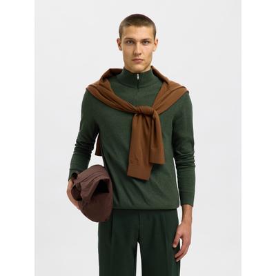 Troyer SELECTED HOMME "SLHBERG HALF ZIP CARDIGAN NOOS", Herren, Gr. XL, forest night detail:twist, Strick, Obermaterial: 100% Baumwolle, unifarben, modisch, regular fit, hoch geschlossener Ausschnitt, Langarm Rippbündchen, Pullover Image