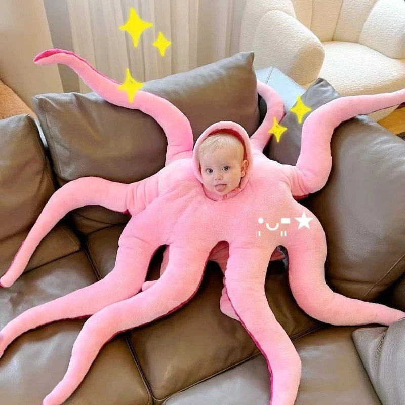 Lustiges Oktopus-Cosplay-Kostüm für Babys, rosa, riesiges tragbares Tier-Plüsch-süße Kleidung für Jungen und Mädchen, Halloween-Party-Verkleidung Image