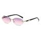 New 2025 Vintage Retro Sun Glasses Uv400 For Women Male Green Brown Oval Rimless Sunglasses For Men(Gay Pink Lens)