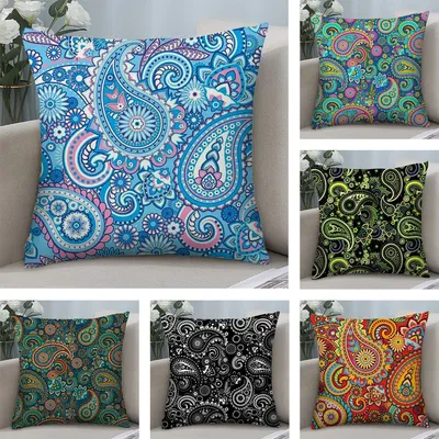 Painted Design P-PaisleyS Kissenbezug, Plüschstoff, weicher doppelseitiger Druck, Sofa-Kissenbezug, Überwurf-Kissenbezüge Image