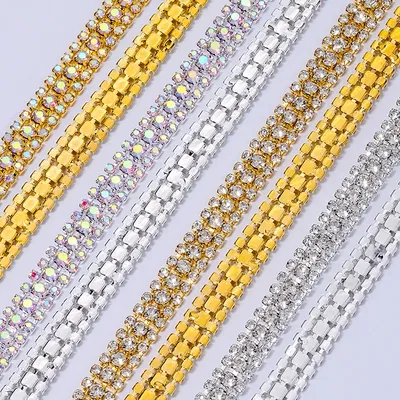 DUCRYSTARL Rhinestone Claw Chain Silver/Gold Base Sew on Crystal Rhinstone Chain Trimming Dress Garment Accessories