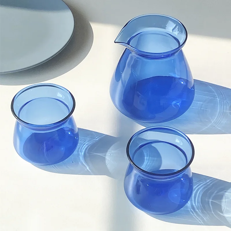 Drip Coffee Server Handgebrühte Kaffeekanne Blau Grau Klare Tassen Kalt Hitzebeständige Kaffeetasse aus Borosilikatglas Kaffeegeschirr Image