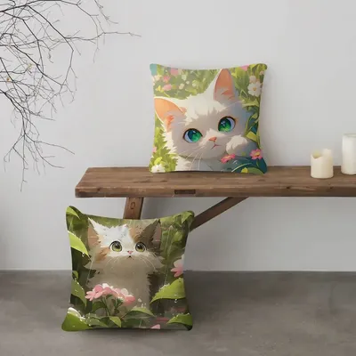 Katzen-Blumen-Kissenbezug für Schlafzimmer, Zimmer und Wohnzimmer, Sofa, dekorativer Kissenbezug Image