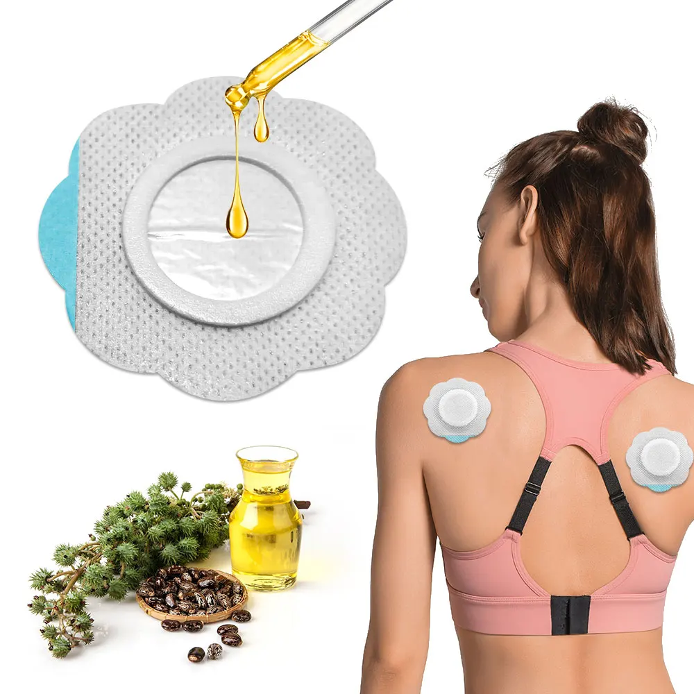 10–30 Stück wiederverwendbare, selbstklebende, ölfreie Rizinusölpackungen, auslaufsicheres Spunlace-Tuch mit 4-seitiger Dichtung, hohe Absorption, Relax-Wraps Image