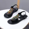 Damenschuhe, Flip-Flops, Sandalen für Damen, schwarze Schuhe, Kunststoff mit niedrigen Absätzen, Sommer 2025, Kristall-PVC