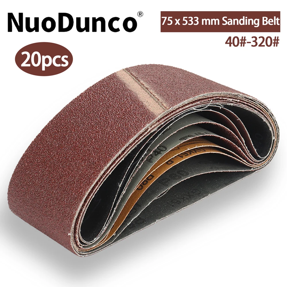 20 Stück 75x533mm 3x21 Zoll Schleifbänder 40/60/80/120/180/240/320 Körnung Aluminiumoxid Schleifband Schleifer-Feile für Holzbearbeitung Image