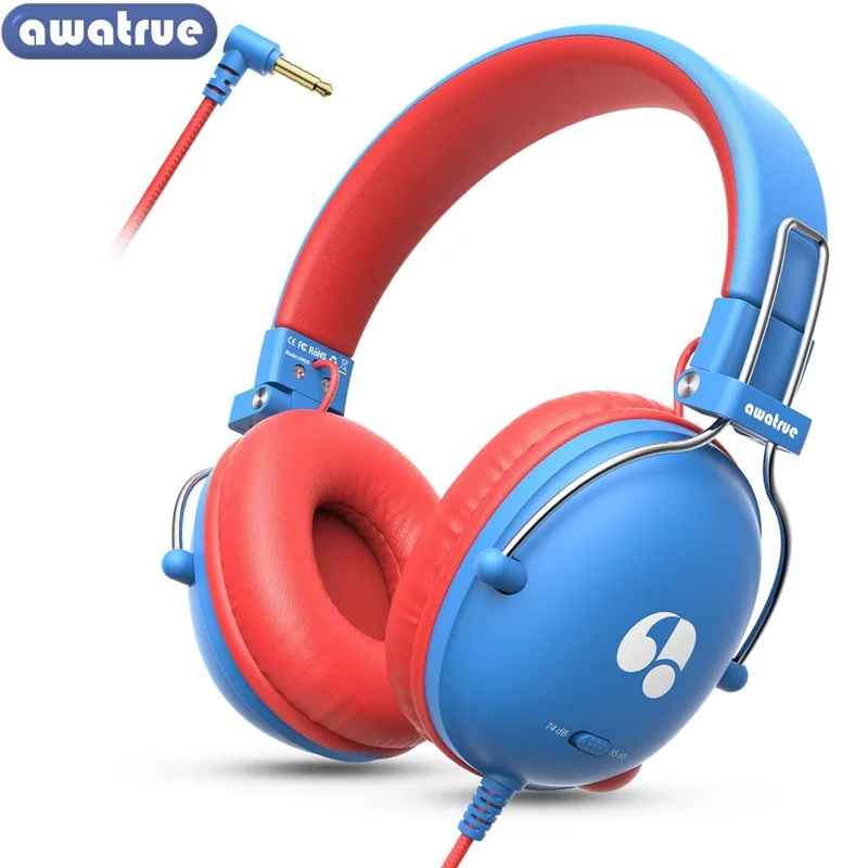 Awatrue Kinder-Kopfhörer, 74/85 dB, sichere Lautstärkeregrenzung, Stereo-Kopfhörer mit Kabel, 3,5-mm-Klinkenstecker für Tablet, iPad, Kindle, YOTO-Player Image