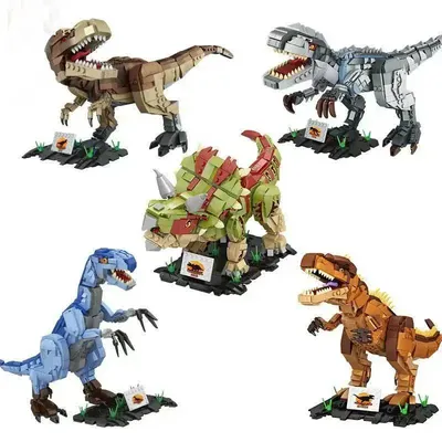 Klassisches Dinosaurier-Bausteinset: Stegosaurus Tyrannosaurus Scimitar und dreieckige Drachen – Sammlermodellspielzeug für Kinder Image