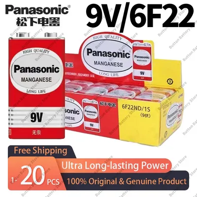 Panasonic 9V 6F22 Alkaline Batteries-Mercury Free,Long Life for Alarm,Wireless Microphone,Smoke Detector,High Performance