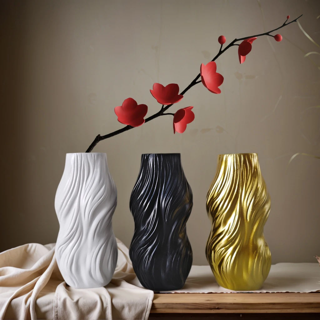 1-teiliges modernes gedrehtes Vasenornament, erhältlich in Schwarz/Weiß/Gold, Blumenarrangementsgefäß für Wohnzimmer, Tischdekoration, kreatives Wohnaccessoire Image
