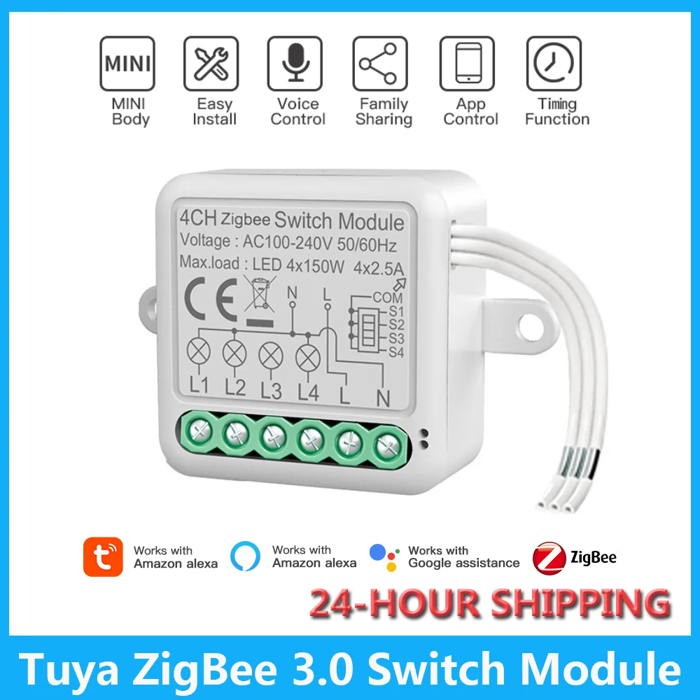 Tuya Smart Zigbee Schalter Modul 4-Gang Schalter Mini Smart Breaker Smart Life Control Mit Alexa Google Home Alice Image
