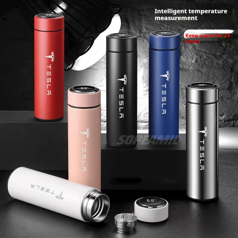 500ML Auto Thermos Tazza bottiglia d'acqua display della temperatura Thermos sottovuoto Boccetta per Tesla Modello 3 Modello Y Modello S Modello X Roadster
