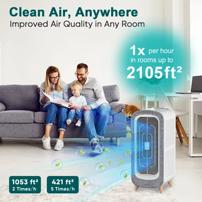 Jafända Air Purifiers for Home Large Room Up To 2105ft², 4× True HEPA Filter, 0.66lbs Activated Carbon Remove Dust Smoke Odor