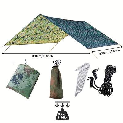 1pc Outdoor Multi-Functional Square Canopy - UV Protection Beach Shade with Lightweight Silvery Coated Fabric 122 lbs Tensile Strength Green Blue Camouflage Design for Camping Picnics Backyard