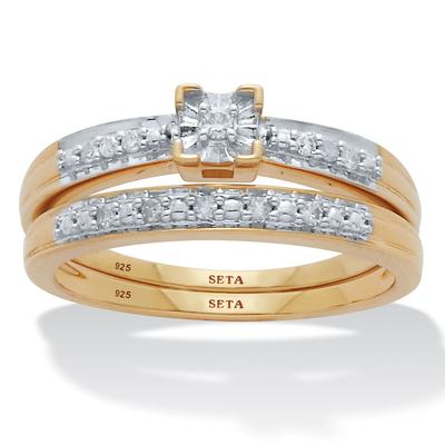 Women's .09 TCW Diamond 18K Gold-Plated Sterling Silver Bridal Set by PalmBeach Jewelry in White (Size 5)