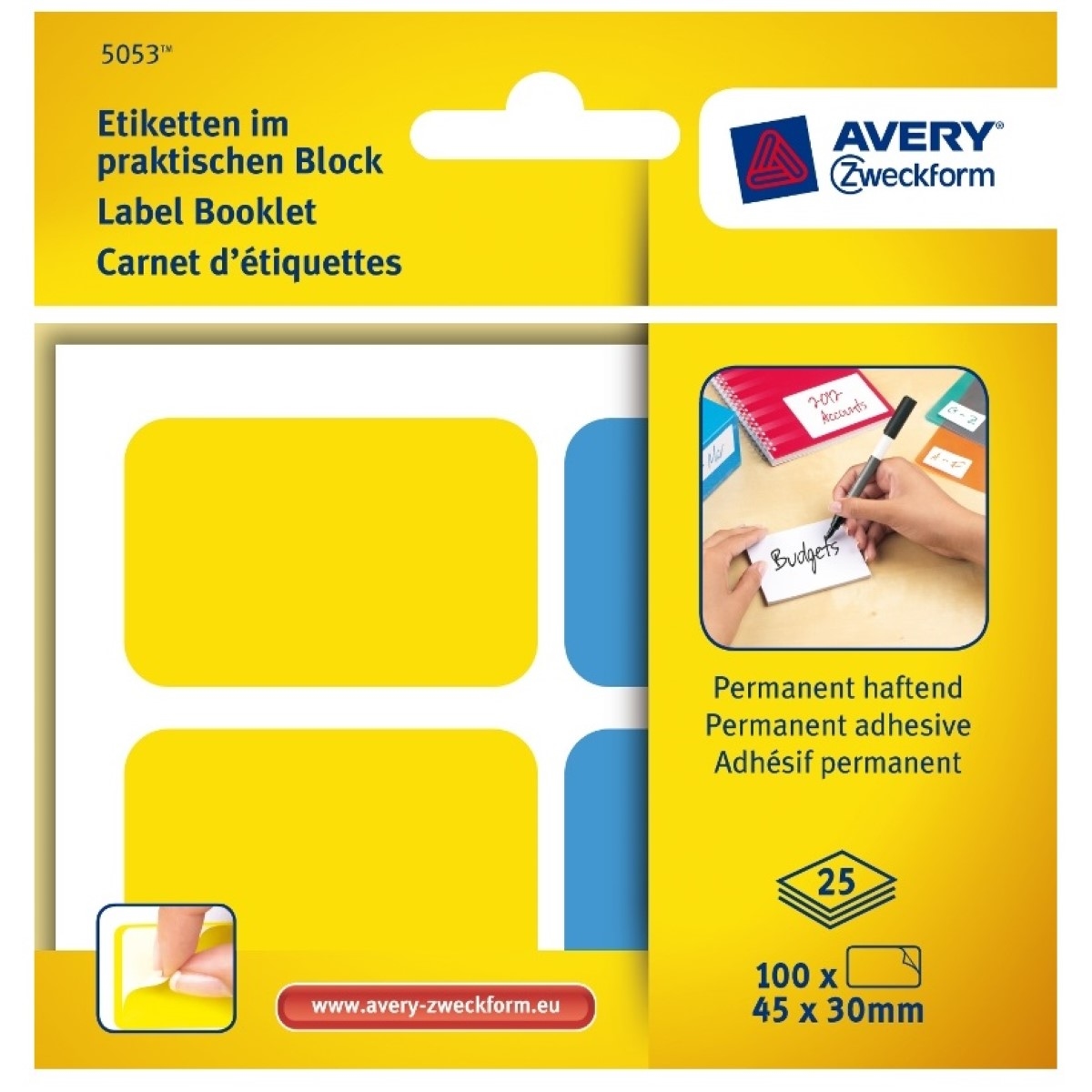 Avery Zweckform Etiketten im Block 45x30mm Bunt Permanent 100x Stück Image