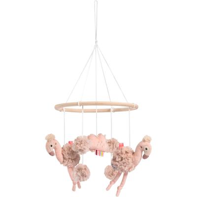 Mobile FEHN "Lazy, Crazy & Pink, Holz-Mobile Flamingo", rosa (rose), Mobilés, KinderB:33cm H:2,2cm L:47cm, Plüsch, Softvelour, B:33cm H:2,2cm L:47cm