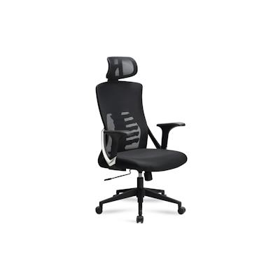 KADIMA DESIGN Bürostuhl Schwarz Mesh-Bezug Schreibtischstuhl bis 120 kg mit Kopfstütze, Drehstuhl höhenverstellbar mit Lendenwirbelstütze, Stoff-Schreibtischsessel Image