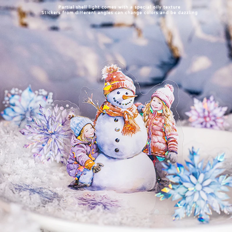 Mr. Paper, 15 Stück, Schneeflocken-Aufkleber für Kinder mit Schneemann-Motiv, Scrapbook-Notizbuch, Handyhülle, Tagebuch, dekorative Schreibwaren-Aufkleber Image