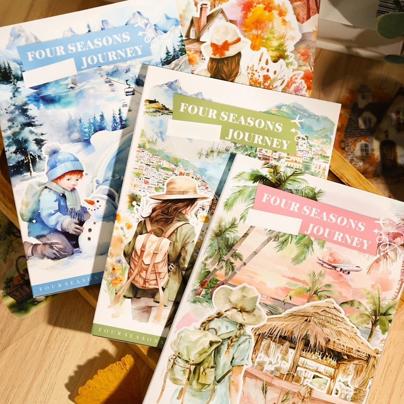 Mr. Paper, 4 Stile, 20 Stück/Buch, Vier-Jahreszeiten-Reise-Themen-Stanz-Aufkleberbuch, Scrapbook-Tagebuch, Wasserbecher-Dekorationsaufkleber Image