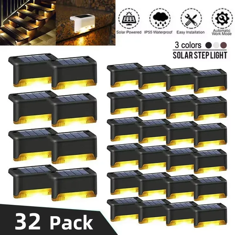 1-32PC Warm Weiß LED Solar Schritt Lampe Pfad Treppe Outdoor Garten Lichter Wasserdichte Balkon Licht Dekoration für Terrasse treppen Zaun