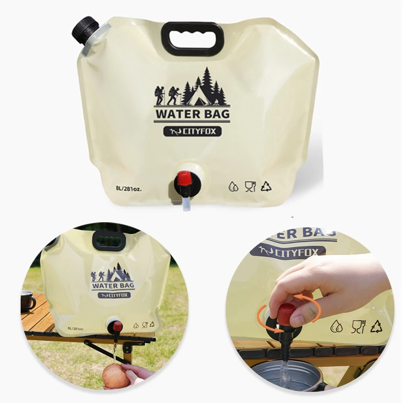 Zusammenklappbare Wasseraufbewahrungstasche, tragbarer Wasserbehälter für den Außenbereich mit Wasserhahn, Camping-Wassertrage aus lebensmittelechtem Kunststoff zum Wandern.
