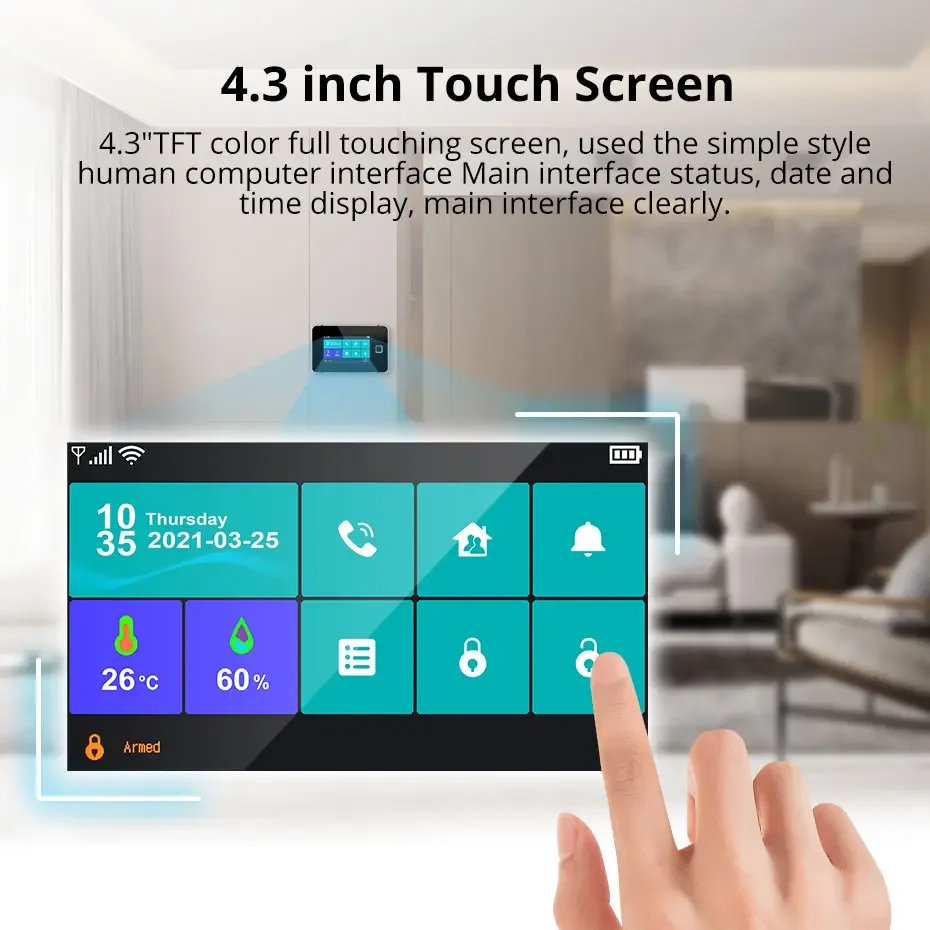 KERUI G64B 4G WIFI Alarm System 4,3-zoll Touch Screen Panel Sicherheit Alarm mit Temperatur Feuchtigkeit Display Tuya Smart für Hause Image